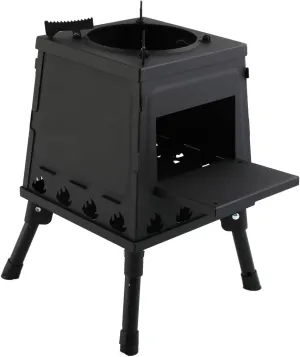 Outdoor Camping Stove Camp Tent Stove, Portable Folding Wood Burning Stove for Tent, Shelter, Backpacking, Hiking, Camping Traveling Heating and Cooking (Small, Black), (CHL-LMJPQ-007@ZHHW14)