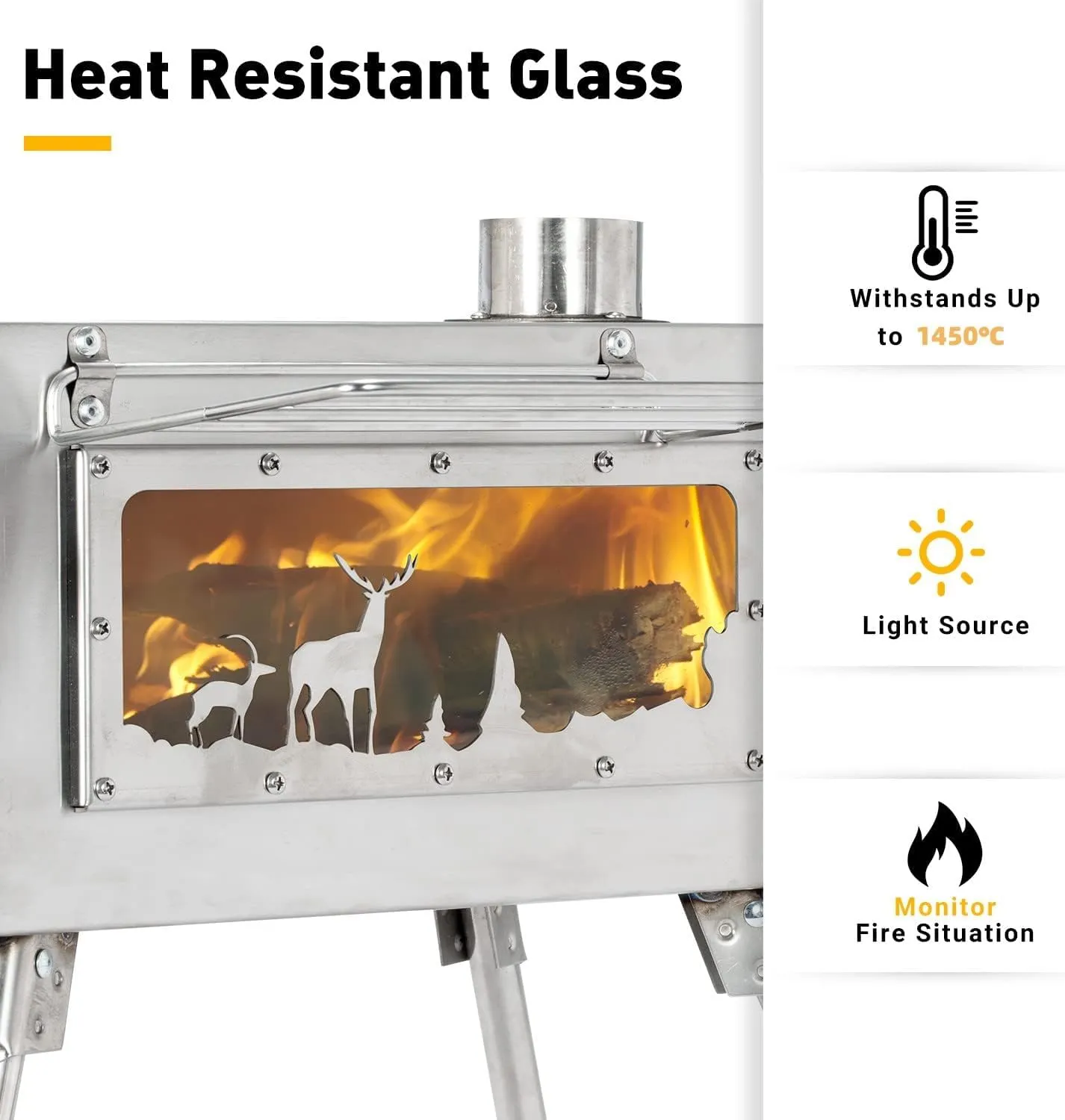 Outdoor Camping Stove, Portable Wood Burning Stove with Chimney Pipe for Tent, Shelter, Heating and Cooking