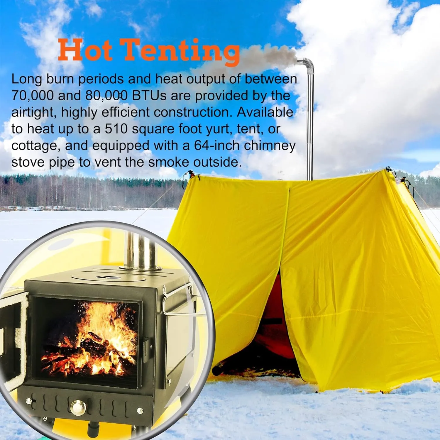 Outdoor Camping Stove, Portable Wood Burning Stove with Chimney Pipe for Tent, Shelter, Heating and Cooking