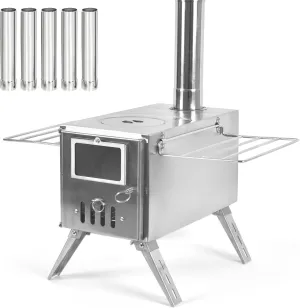 Outdoor Camping Wood-Burning Stove for Inside Tents Firewood Foldable Heater with Tent Fire Window Patio Fireplace Campfire Cooking