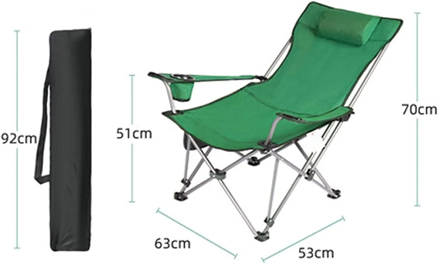 Outdoor Chair Folding Camping Portable Lawn Seat Armchair with Cup Holder Pillow and Carry Bag Leisure Recliner Stool Foldable