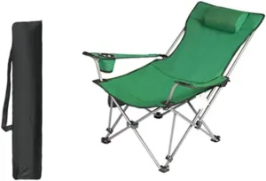 Outdoor Chair Folding Camping Portable Lawn Seat Armchair with Cup Holder Pillow and Carry Bag Leisure Recliner Stool Foldable