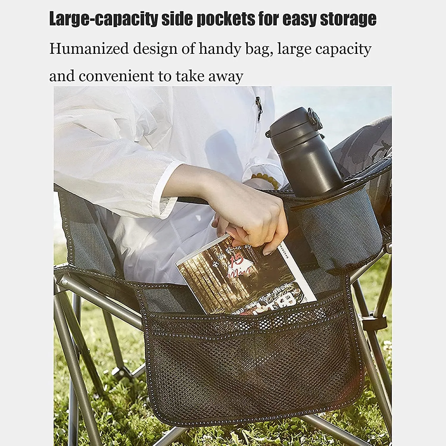 Outdoor Chair Folding Camping Portable Lawn Seat Armchair with Cup Holder Pillow and Carry Bag Leisure Recliner Stool Foldable