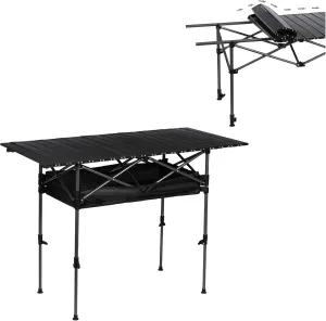 Outdoor Folding Portable Picnic Camping Table with Large Storage Organizer and Carrying Bag, Roll-Up Aluminum Portable Beach Table Top Camp Table for Indoor Outdoor Picnic Backyard 120cm