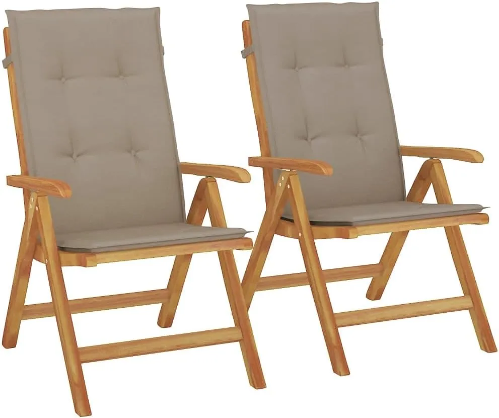 Outdoor Furniture Outdoor Chairs Front Porch Decor Reclining Patio Chairs with Cushions 2 pcs Solid Wood Teak
