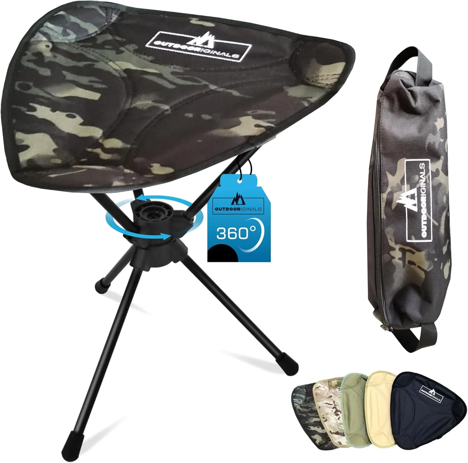 Outdoor Originals 360° Rotating Camping Stool | Compact, Portable, Lightweight, Foldable | Great for Camping, Fishing, Hunting, Sports Games, Outdoor Travel Gear | 360 Swivel Stool