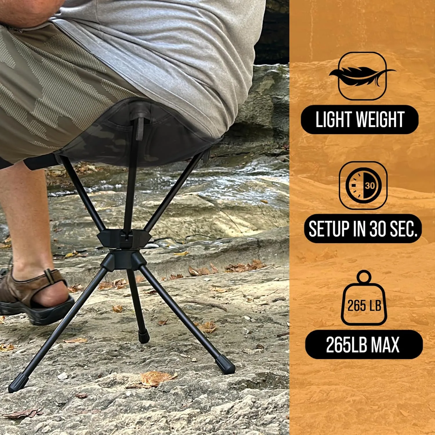 Outdoor Originals 360° Rotating Camping Stool | Compact, Portable, Lightweight, Foldable | Great for Camping, Fishing, Hunting, Sports Games, Outdoor Travel Gear | 360 Swivel Stool
