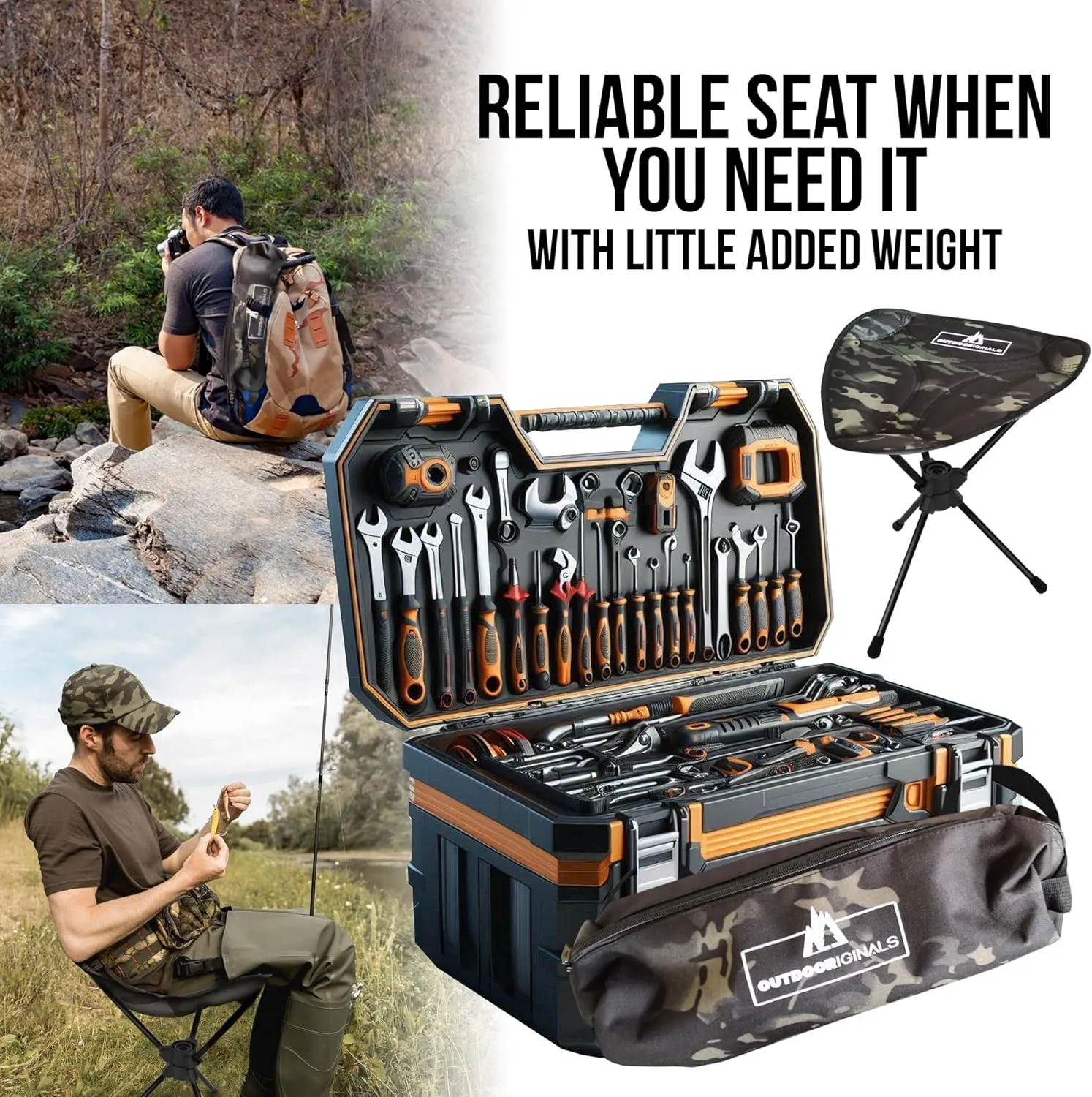 Outdoor Originals 360° Rotating Camping Stool | Compact, Portable, Lightweight, Foldable | Great for Camping, Fishing, Hunting, Sports Games, Outdoor Travel Gear | 360 Swivel Stool