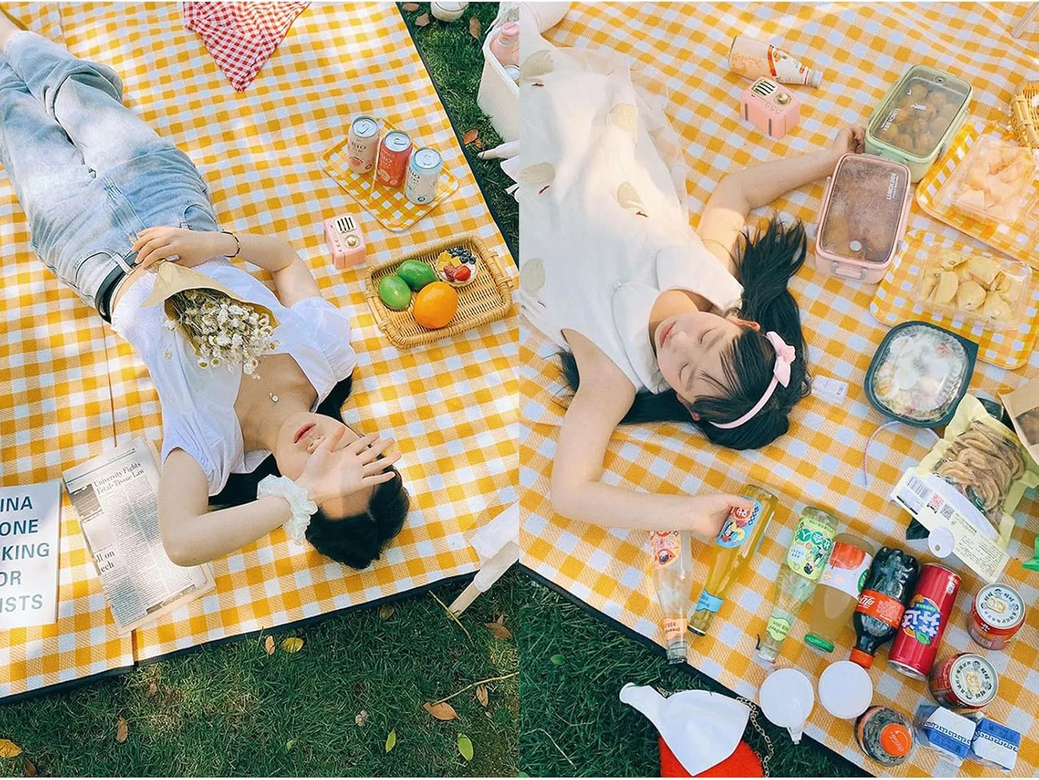 Outdoor Picnic Blanket, Foldable Waterproof Sand Mat, Extra Large Picnic Blanket 60" x 80" for Beach Camping Hiking Travel Park Grass Outdoor BBQ (Yellow)