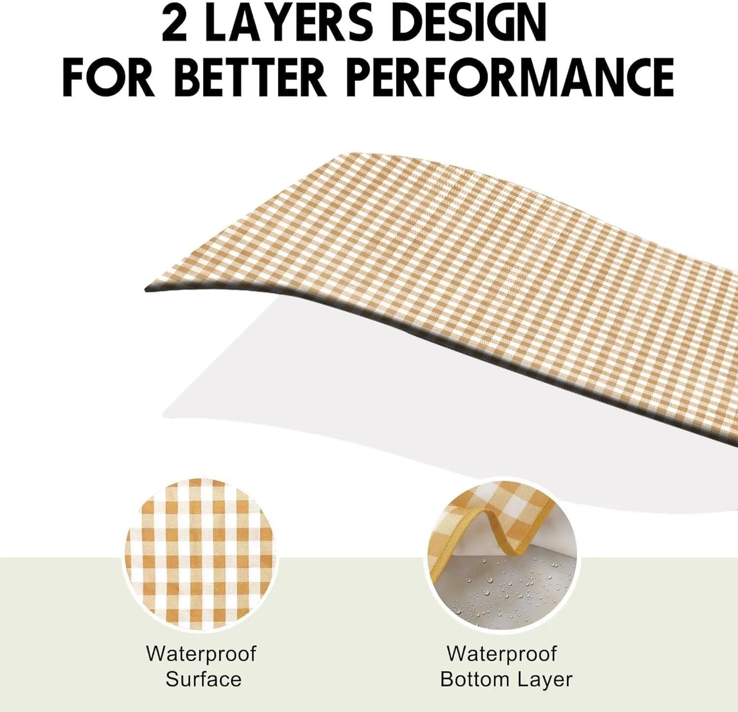 Outdoor Picnic Blankets Waterproof Foldable, Large Beach Blanket Sandproof, Gingham Picnic Mat Cute Washable Portable (Coffee, 80"×80")