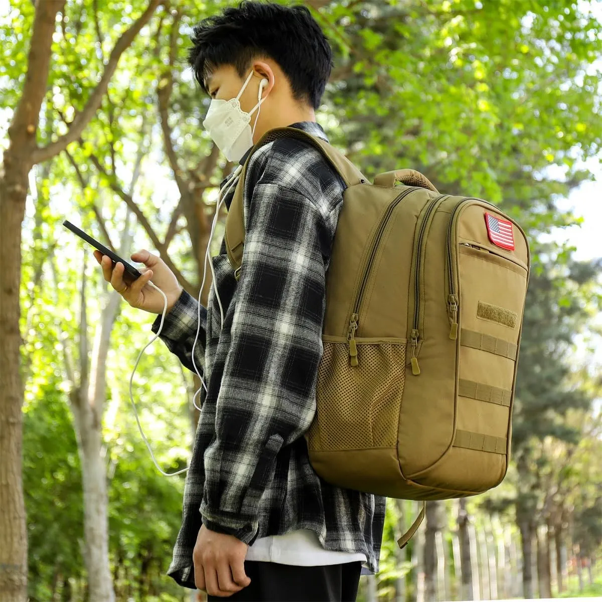 outdoor plus Camo Backpack,Military Boys Backpacks for School,Army Bookbag with USB Charging Port,30l/40L