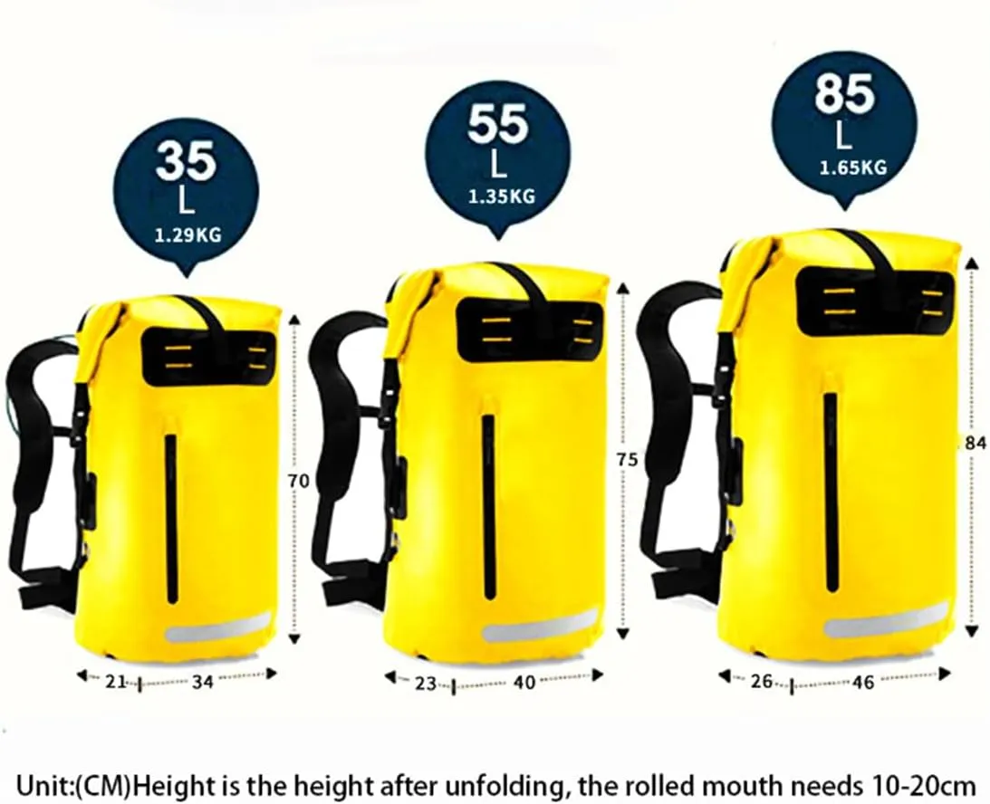 Outdoor PVC Waterproof Dry Backpack Water Floating Bag Roll Top Sack, Dry Backpack Waterproof Surfing Swimming Kayaking (Blue,55L)