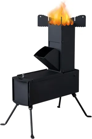 Outdoor Rocket Stove Rocket Stove for Cooking Portable Wood Burning Stove, Camping Stove for Cooking backyard cooking Camping grill outdoor events BBQ (Black1)