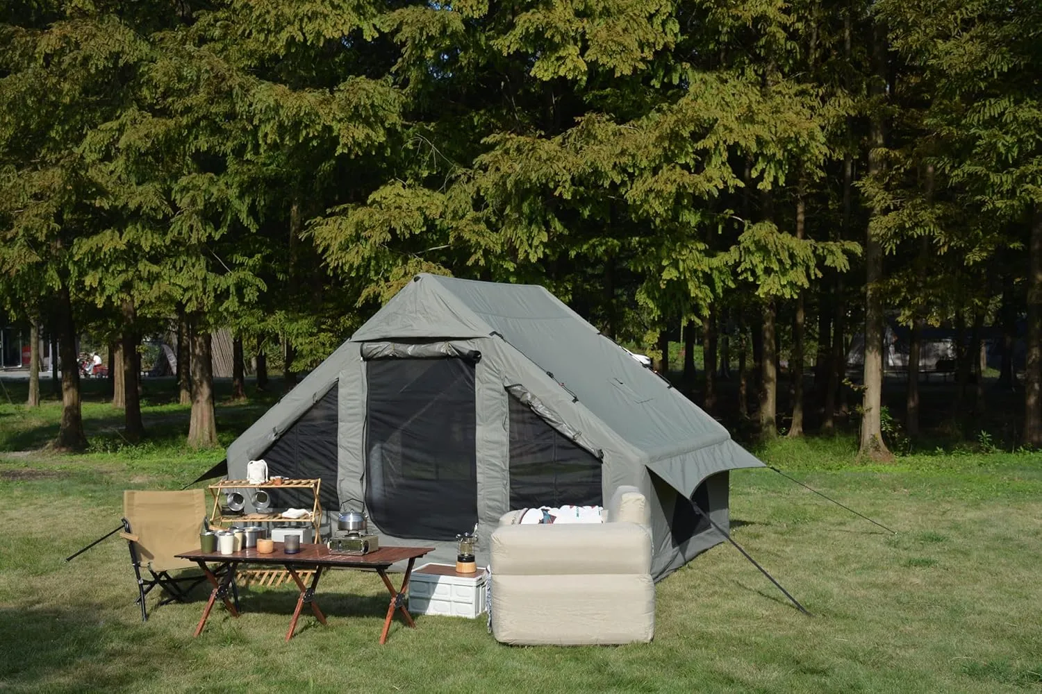 Outdoor Shelter with Inflatable Camping Tent, Quick 5-Minute Setup for 4-6 People, Waterproof and Windproof, Green