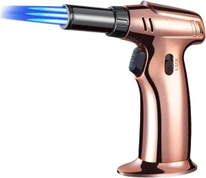 Outdoor Triple Windproof Flame Lockable fire refillable Adjustable Size Torch Lighter, Camping Candle Travel (Butane not Included)(Pink)