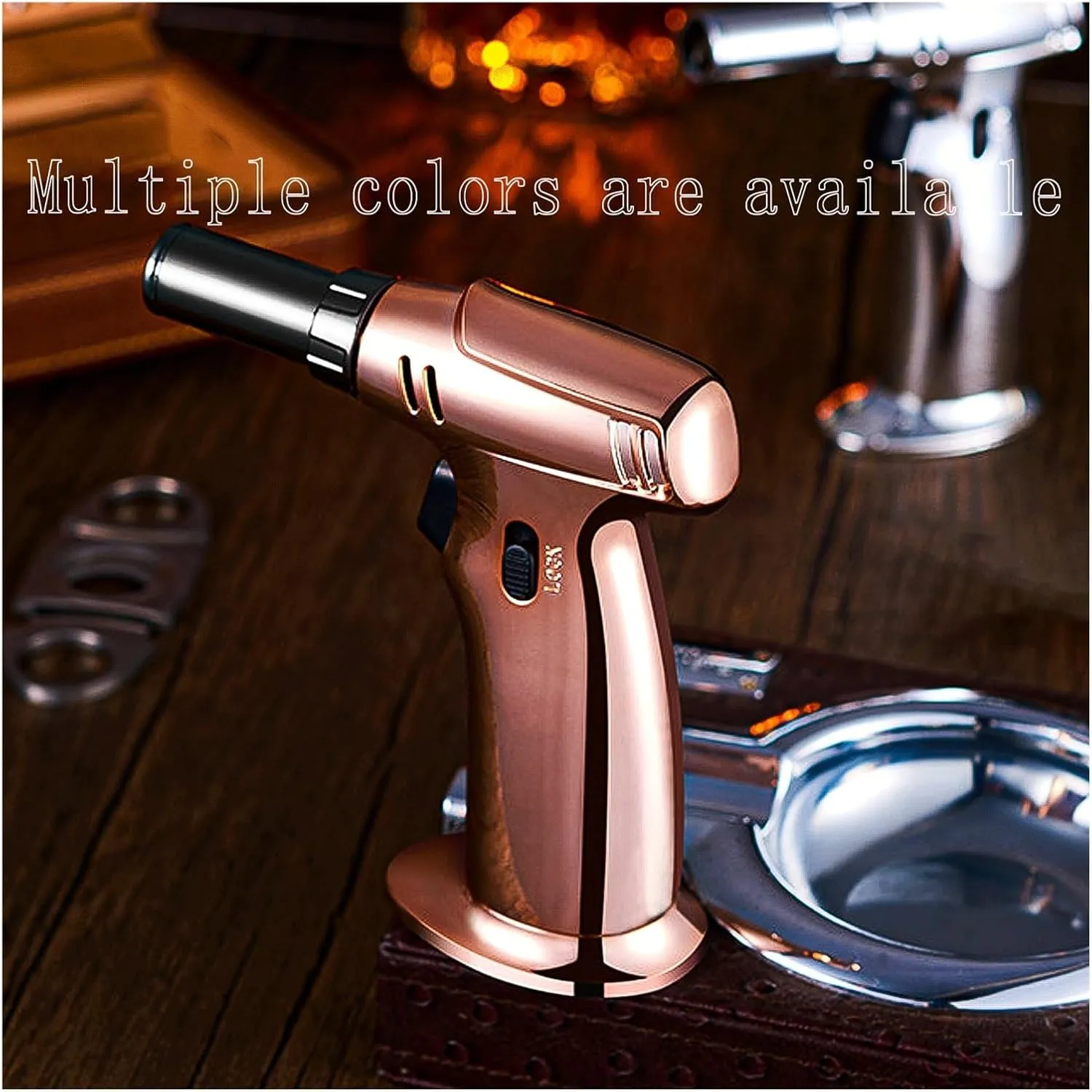 Outdoor Triple Windproof Flame Lockable fire refillable Adjustable Size Torch Lighter, Camping Candle Travel (Butane not Included)(Pink)