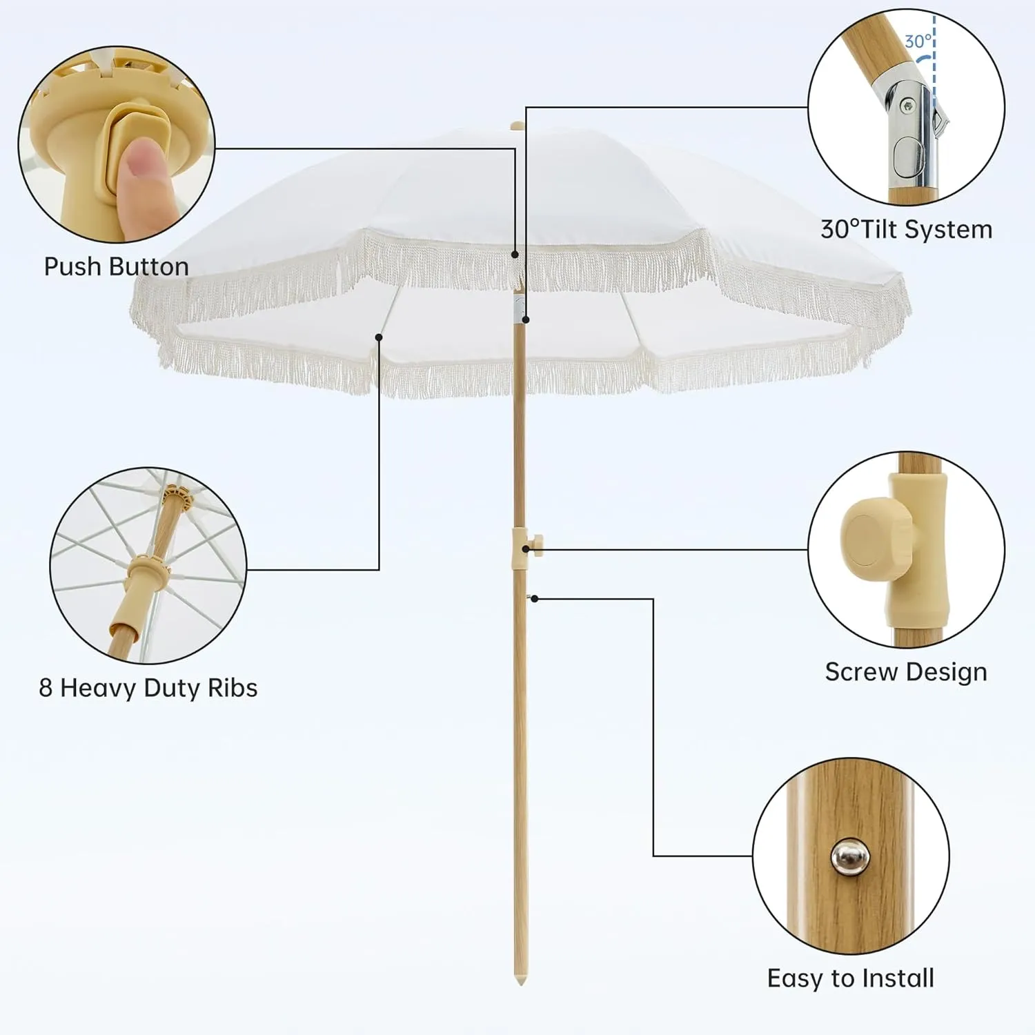 Outdoor Umbrella - Sun Protection, Rain Resistant, Windproof with Manual Open-Close Feature - Ideal for Beach, Camping, and Picnics