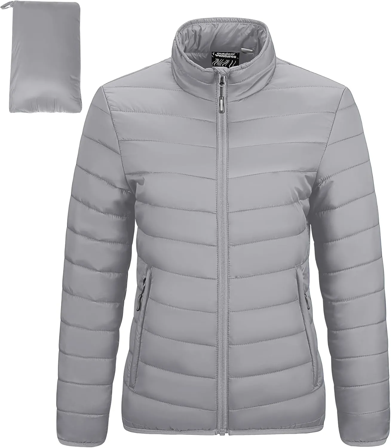 Outdoor Ventures Women's Packable Full-Zip Short Puffer Jacket Insulated Quilted Warm Lightweight Winter Coat