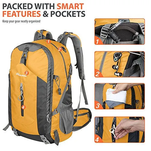 Outdoormaster Hiking Backpack 50L Weekend Pack W Waterproof Rain Cover & Laptop Compartt For Camping Travel Hiking Orangegrey