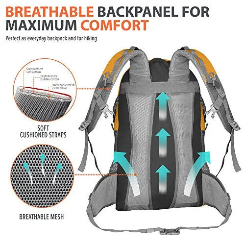 Outdoormaster Hiking Backpack 50L Weekend Pack W Waterproof Rain Cover & Laptop Compartt For Camping Travel Hiking Orangegrey