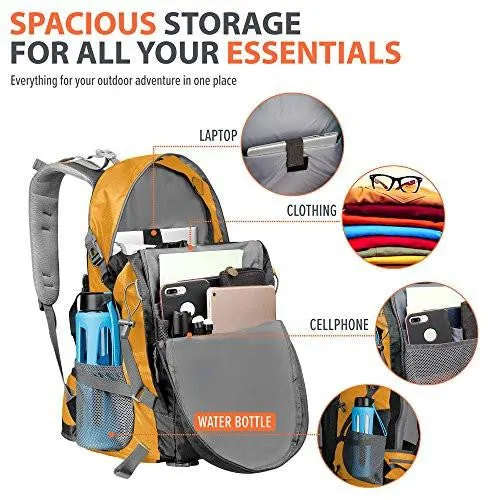 Outdoormaster Hiking Backpack 50L Weekend Pack W Waterproof Rain Cover & Laptop Compartt For Camping Travel Hiking Orangegrey