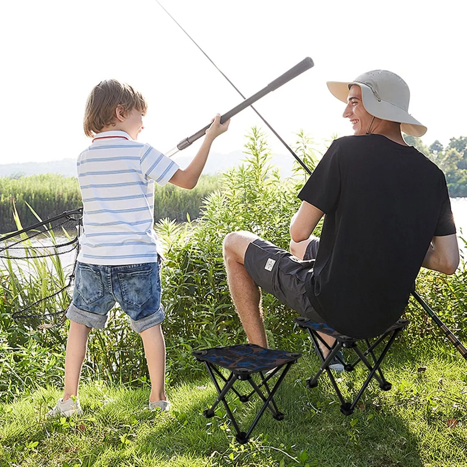 Outdoors Folding Chair, Folding Camping Chairs Outdoors, Heavy Duty Stool with Storage Bag, Comfortable Supports for Travel Beach Fishing Mountaineering Sports