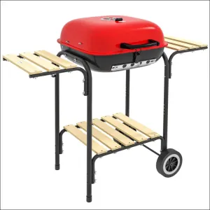 Outsunny 17" portable charcoal grill with wheels, 2 side tables and bottom shelf, bbq