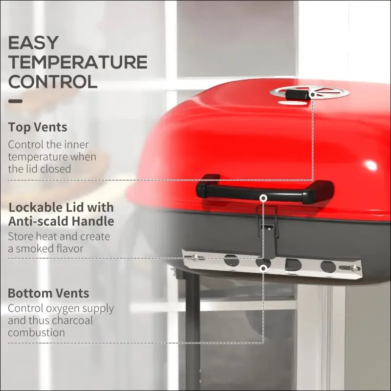 Outsunny 17" portable charcoal grill with wheels, 2 side tables and bottom shelf, bbq