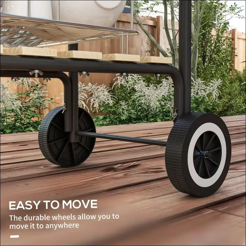 Outsunny 17" portable charcoal grill with wheels, 2 side tables and bottom shelf, bbq