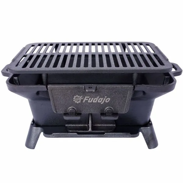 Oval Cast Iron Grill, Portable Charcoal Grill and Tabletop Cast Iron Skillet