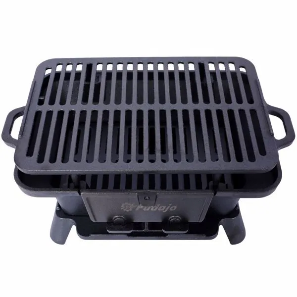 Oval Cast Iron Grill, Portable Charcoal Grill and Tabletop Cast Iron Skillet