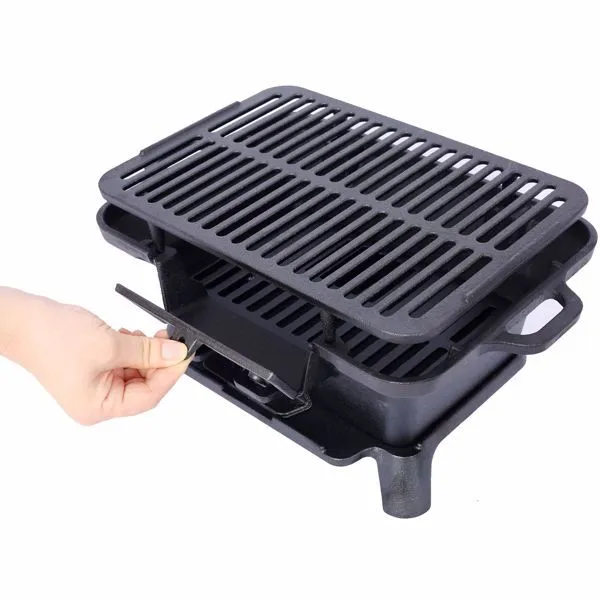 Oval Cast Iron Grill, Portable Charcoal Grill and Tabletop Cast Iron Skillet