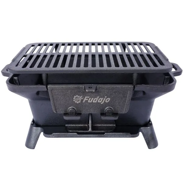 Oval Cast Iron Grill, Portable Charcoal Grill and Tabletop Cast Iron Skillet