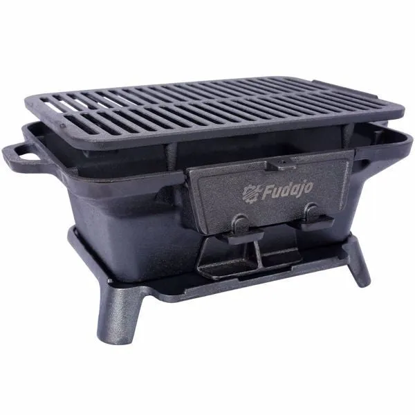 Oval Cast Iron Grill, Portable Charcoal Grill and Tabletop Cast Iron Skillet