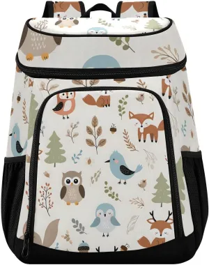 Owl Fox Forest Animal Pattern Cooler Backpack Cooler Insulated Leak Proof Lunch Backpack 36 Cans Waterproof Soft for Men Women Picnic Hiking Camping Beach