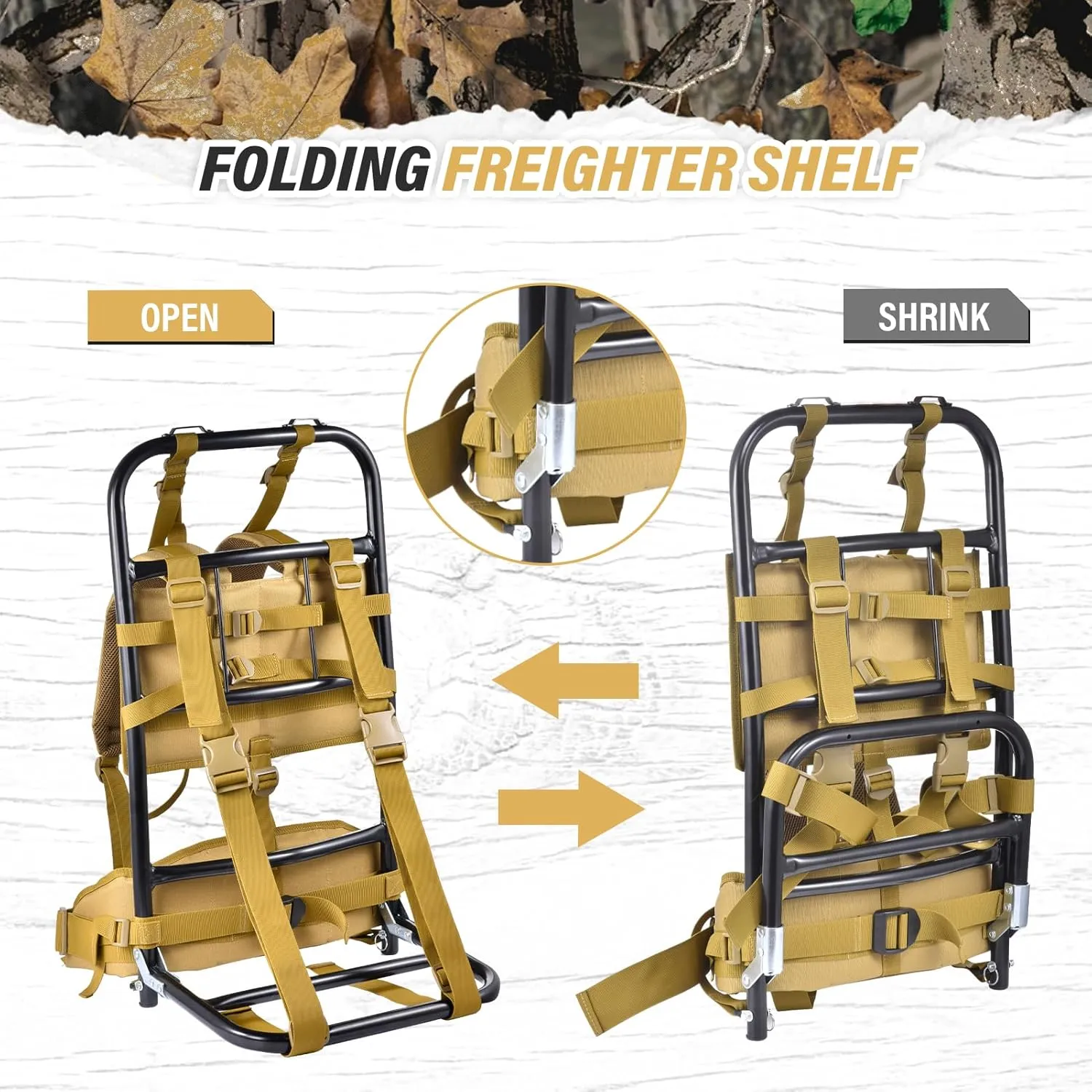 Pack Frames For Hunting, External Frame Backpack Load 132.3lb, External Frame Backpack With Adjustable Height For Extra Large Load Hunting Hiking Design