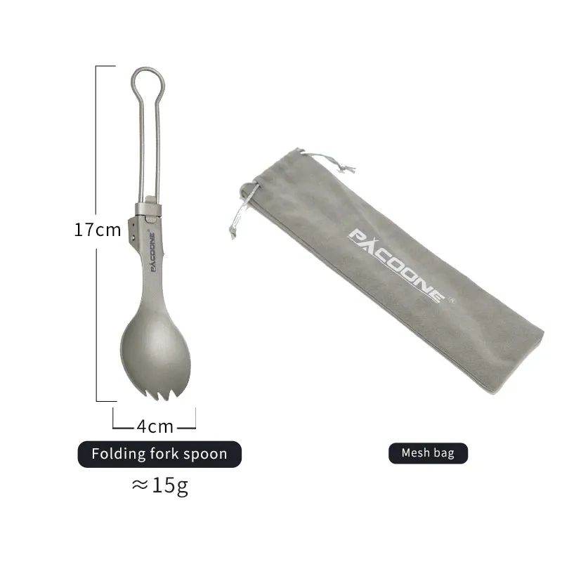 PACOONE Ultralight Titanium Spork – Folding Camping Spoon & Fork for Hiking & Travel