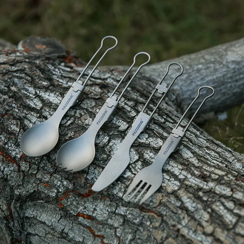 PACOONE Ultralight Titanium Spork – Folding Camping Spoon & Fork for Hiking & Travel