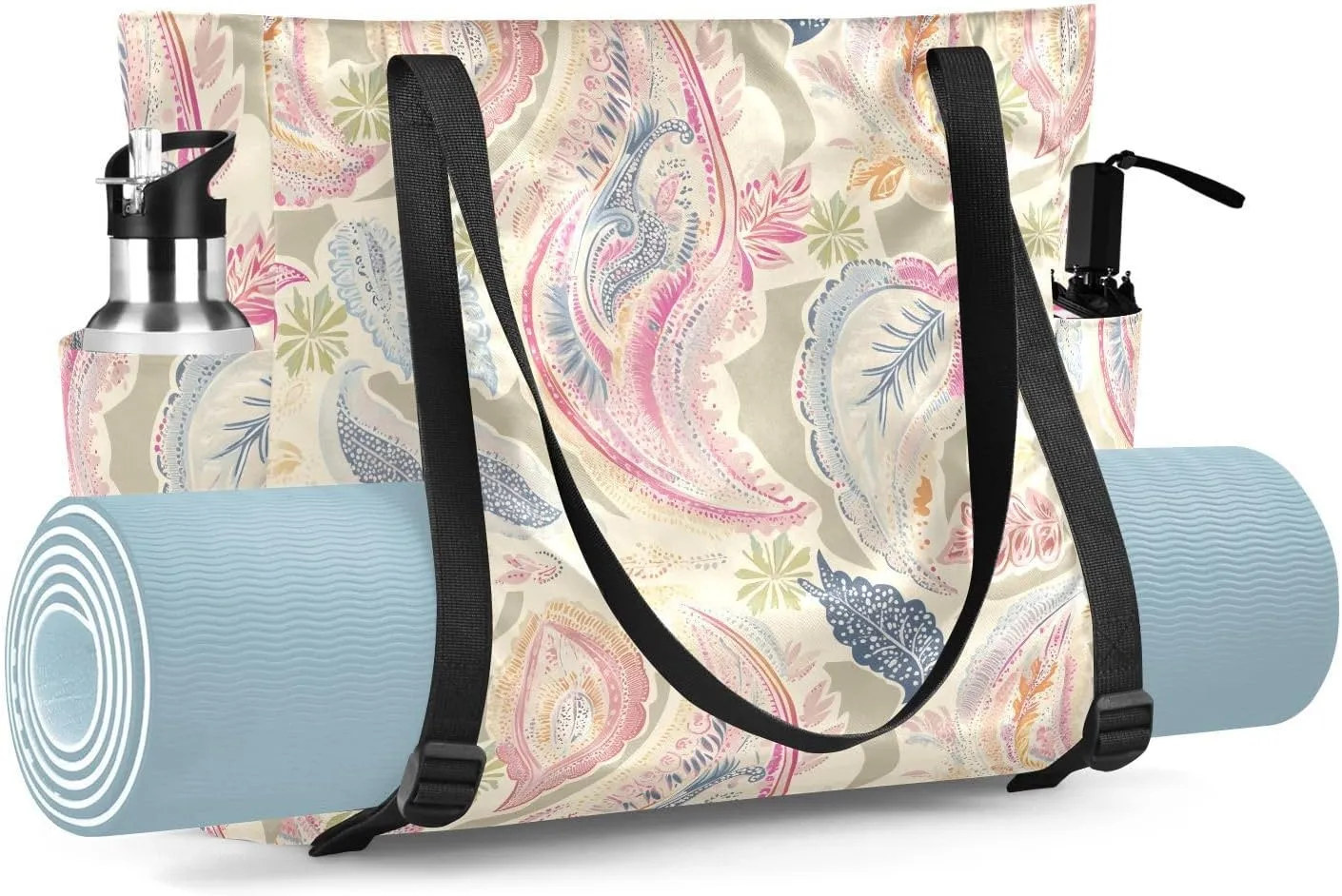 Paisley Yoga Bag for Mat Carrier with Large Pockets Women Men Adjustable Gym Tote Fits Most Size Yoga Mats Bag for Pilates Office Workout Exercise Travel