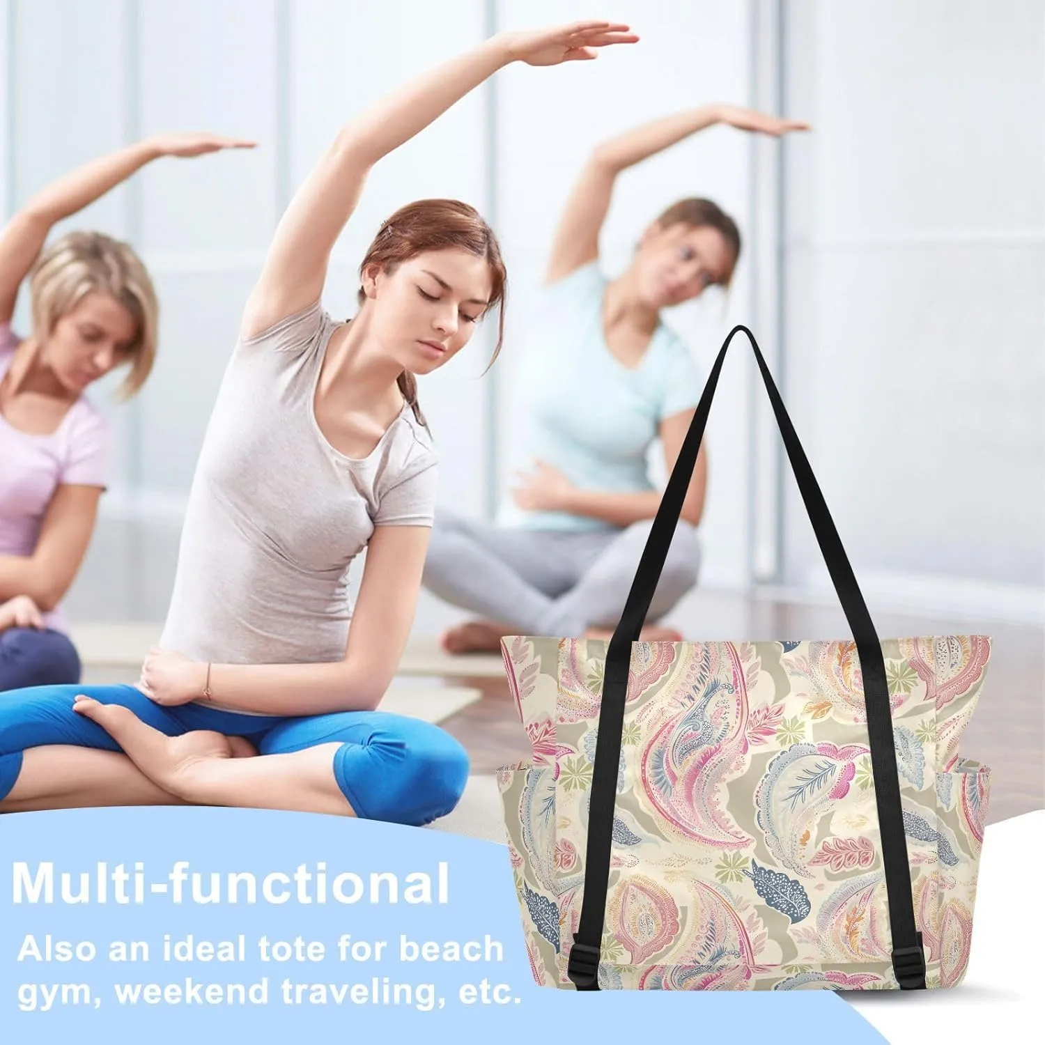 Paisley Yoga Bag for Mat Carrier with Large Pockets Women Men Adjustable Gym Tote Fits Most Size Yoga Mats Bag for Pilates Office Workout Exercise Travel