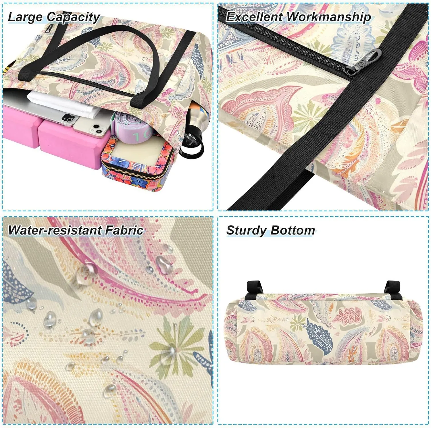 Paisley Yoga Bag for Mat Carrier with Large Pockets Women Men Adjustable Gym Tote Fits Most Size Yoga Mats Bag for Pilates Office Workout Exercise Travel