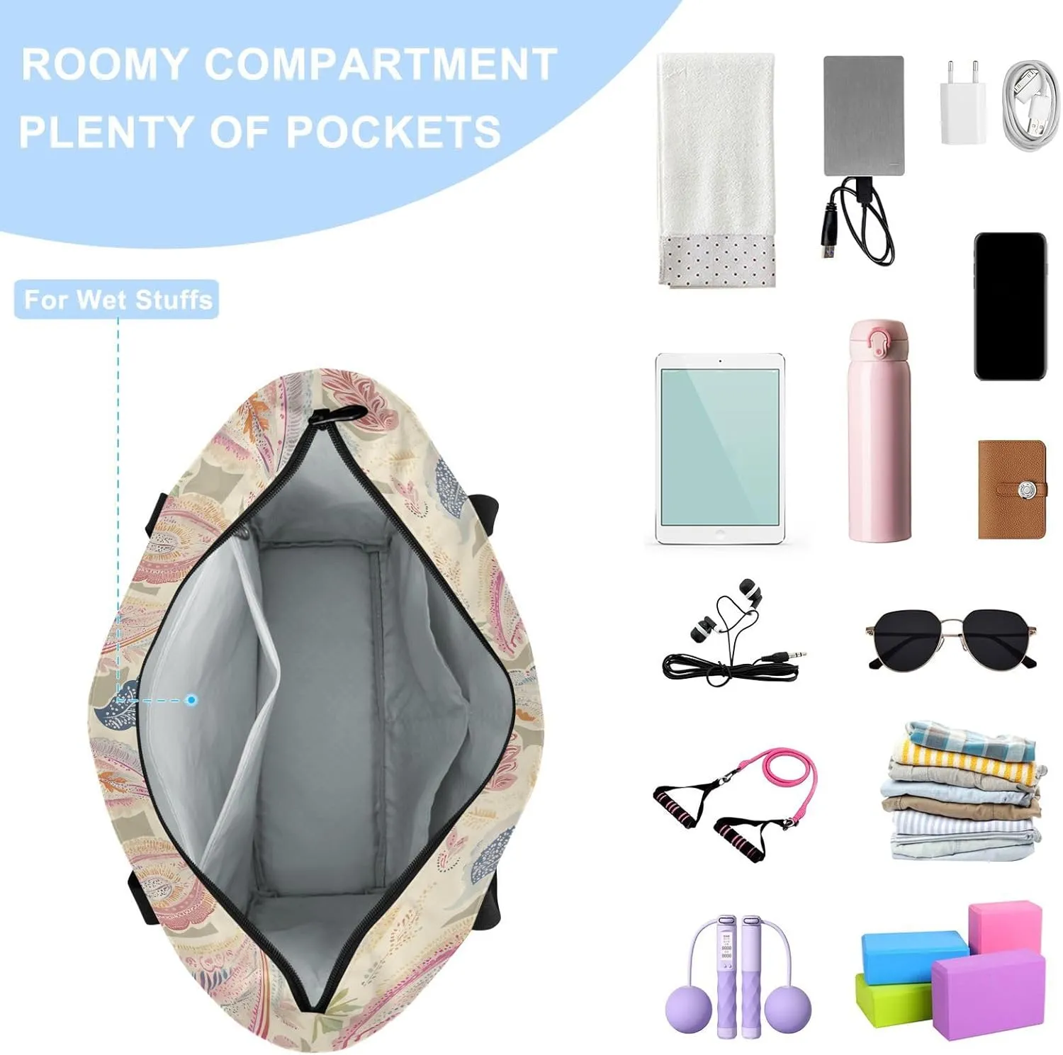Paisley Yoga Bag for Mat Carrier with Large Pockets Women Men Adjustable Gym Tote Fits Most Size Yoga Mats Bag for Pilates Office Workout Exercise Travel