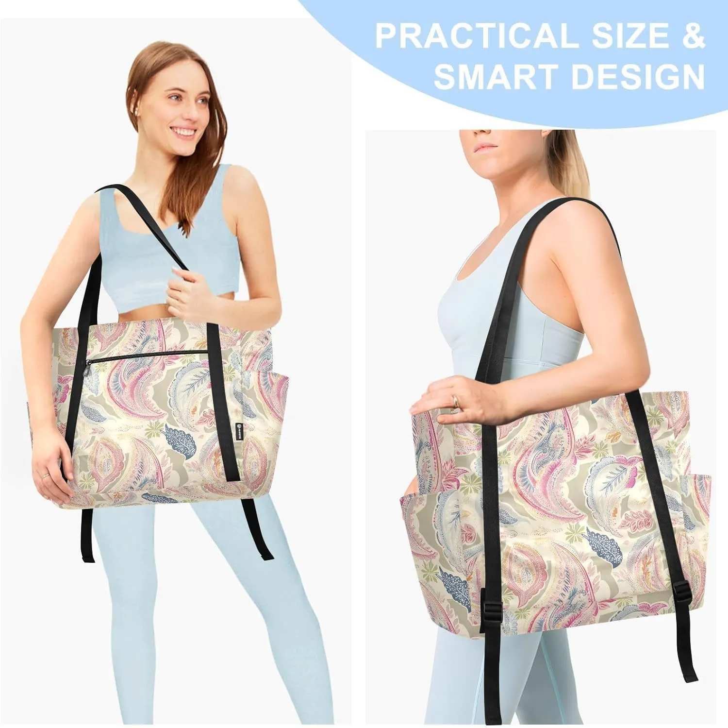 Paisley Yoga Bag for Mat Carrier with Large Pockets Women Men Adjustable Gym Tote Fits Most Size Yoga Mats Bag for Pilates Office Workout Exercise Travel