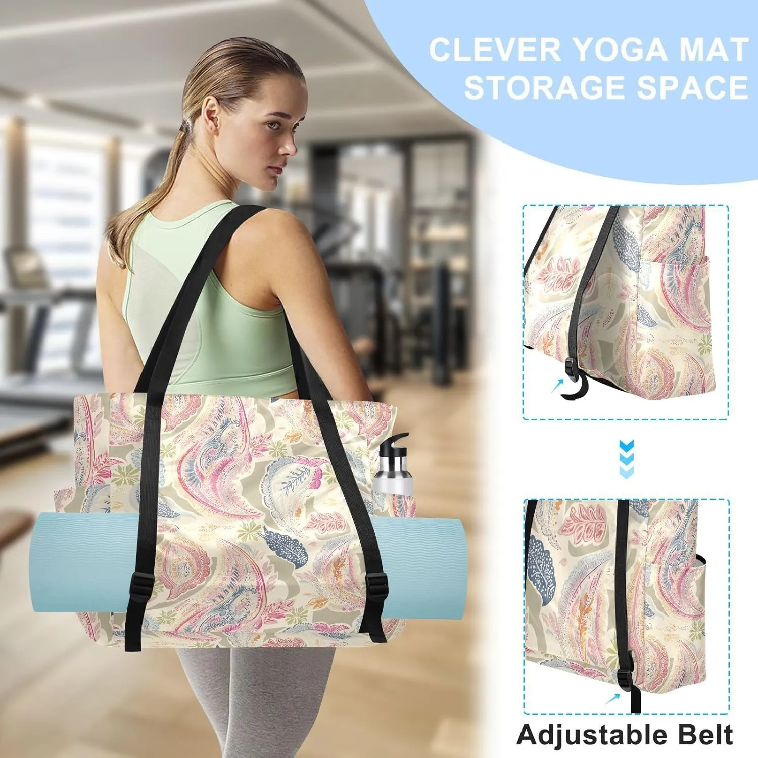Paisley Yoga Bag for Mat Carrier with Large Pockets Women Men Adjustable Gym Tote Fits Most Size Yoga Mats Bag for Pilates Office Workout Exercise Travel