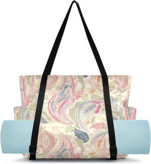Paisley Yoga Bag for Mat Carrier with Large Pockets Women Men Adjustable Gym Tote Fits Most Size Yoga Mats Bag for Pilates Office Workout Exercise Travel