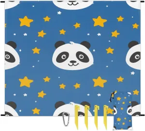 Panda Beach Blanket, Sandproof Beach Mat, 68 x 59 Waterproof Quick Drying Sand Free Mat with 4 x Ground Spikes for Outdoor Travel Camping Hiking, Cute Panda