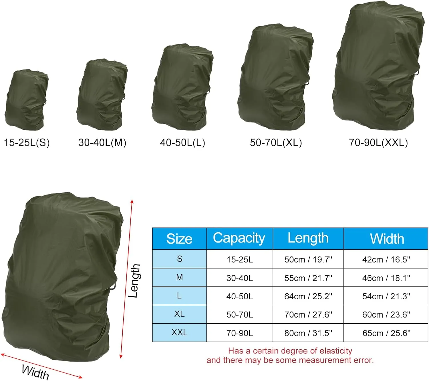 PATIKIL Waterproof Backpack Rain Cover, Backpack Covers with Anti-Slip Cross Buckle Straps & Drawstring Bag for Hiking Camping