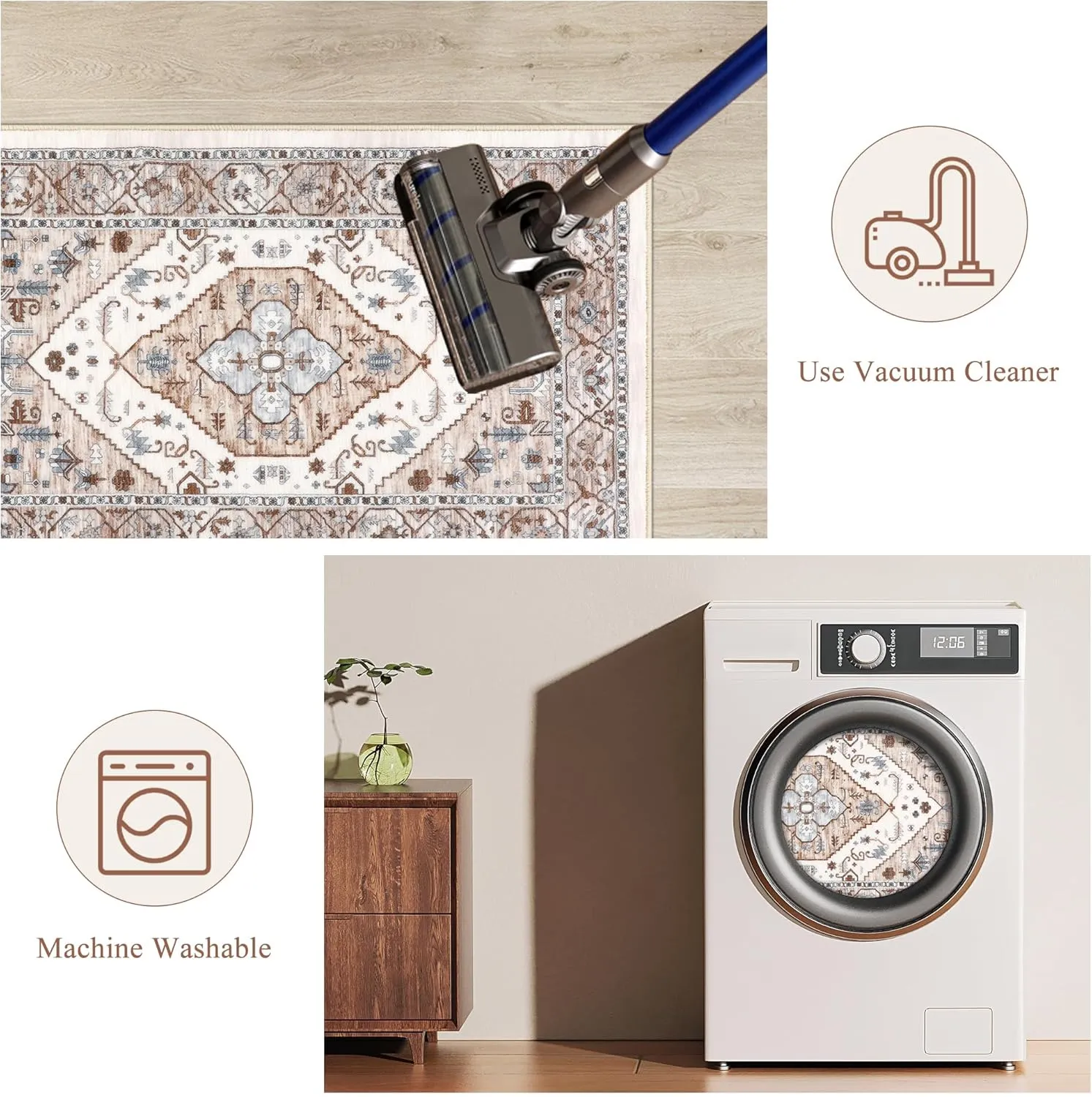 Pauwer Kitchen Rugs Sets of 3 Non Slip Washable Kitchen Mats for Floor Farmhouse Kitchen Floor Mat Runner Rug Boho Kitchen Sink Rug Carpet for Kitchen Hallway Laundry Room, Beige