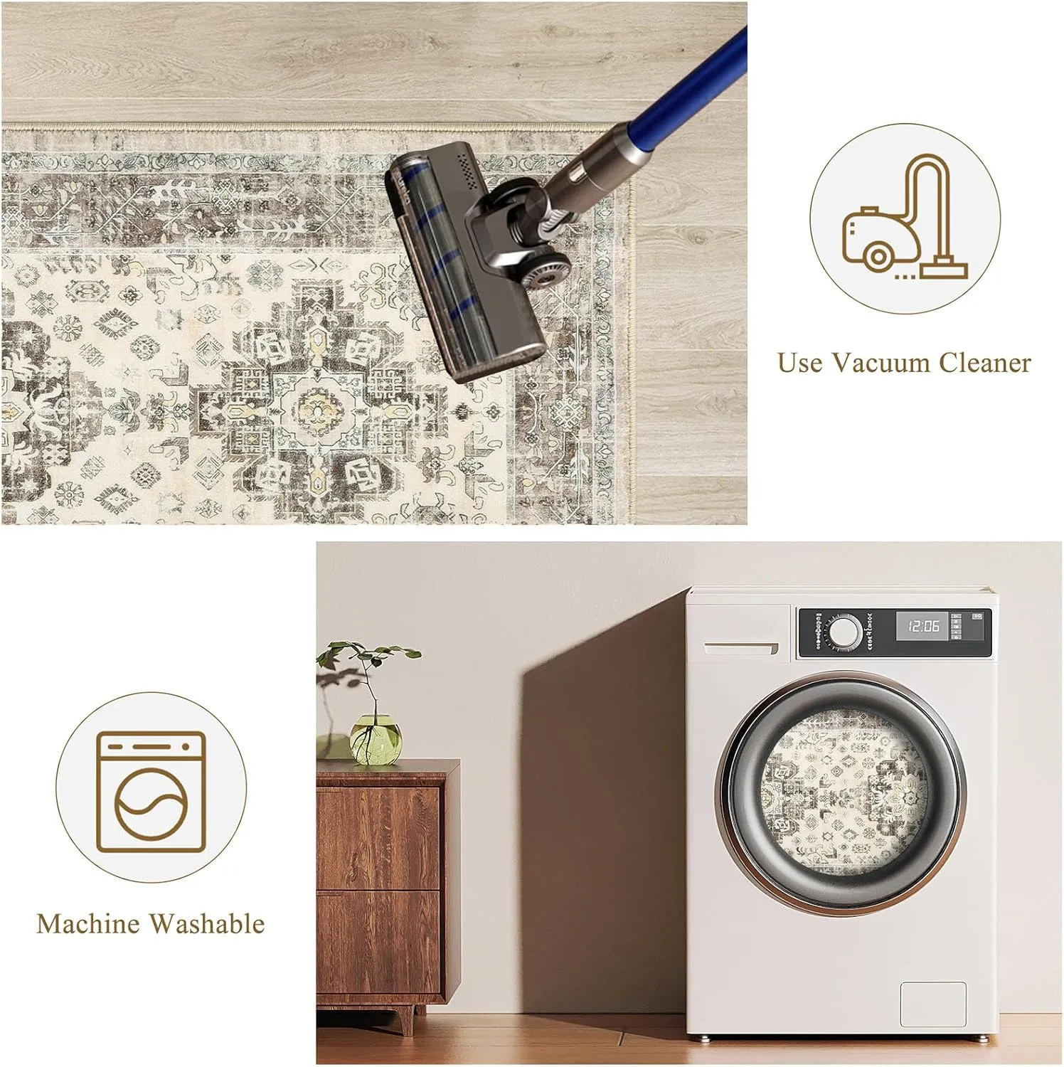 Pauwer Kitchen Rugs Sets of 3 Non Slip Washable Kitchen Mats for Floor Farmhouse Kitchen Floor Mat Runner Rug Boho Kitchen Sink Rug Carpet for Kitchen Hallway Laundry Room, Brown