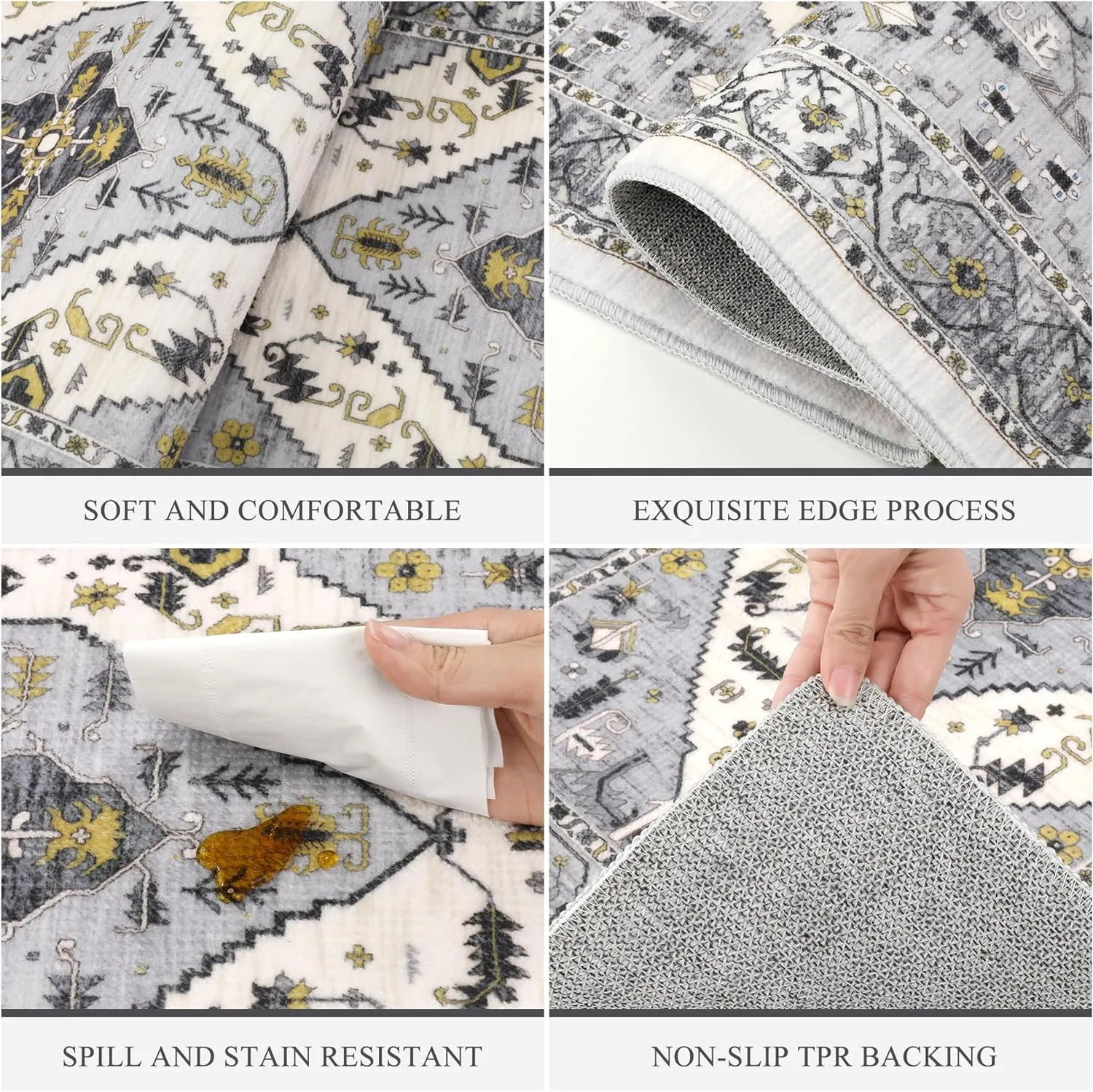 Pauwer Kitchen Rugs Sets of 3 Non Slip Washable Kitchen Mats for Floor Farmhouse Kitchen Floor Mat Runner Rug Boho Kitchen Sink Rug Carpet for Kitchen Hallway Laundry Room, Grey